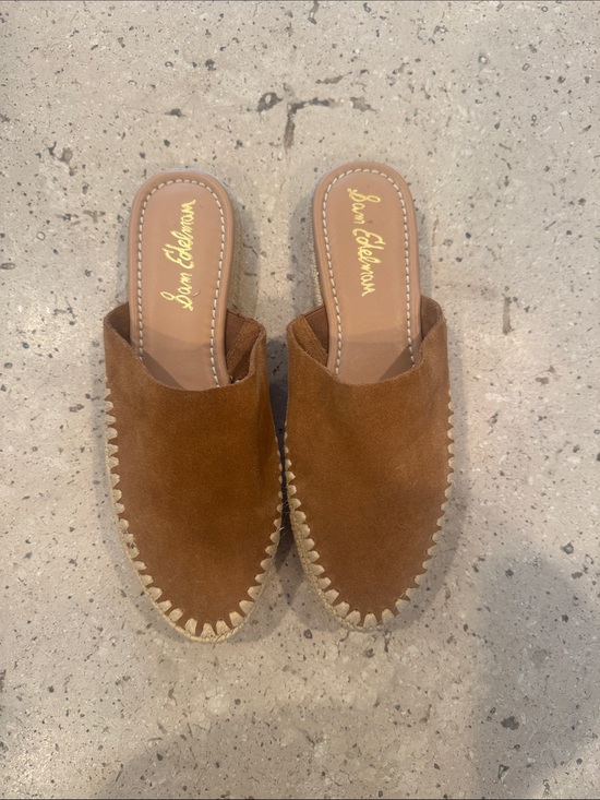 Sam Edelman Shoes - Sam Edelman Tan Suede Espadrille-Trim Slip-On Mules